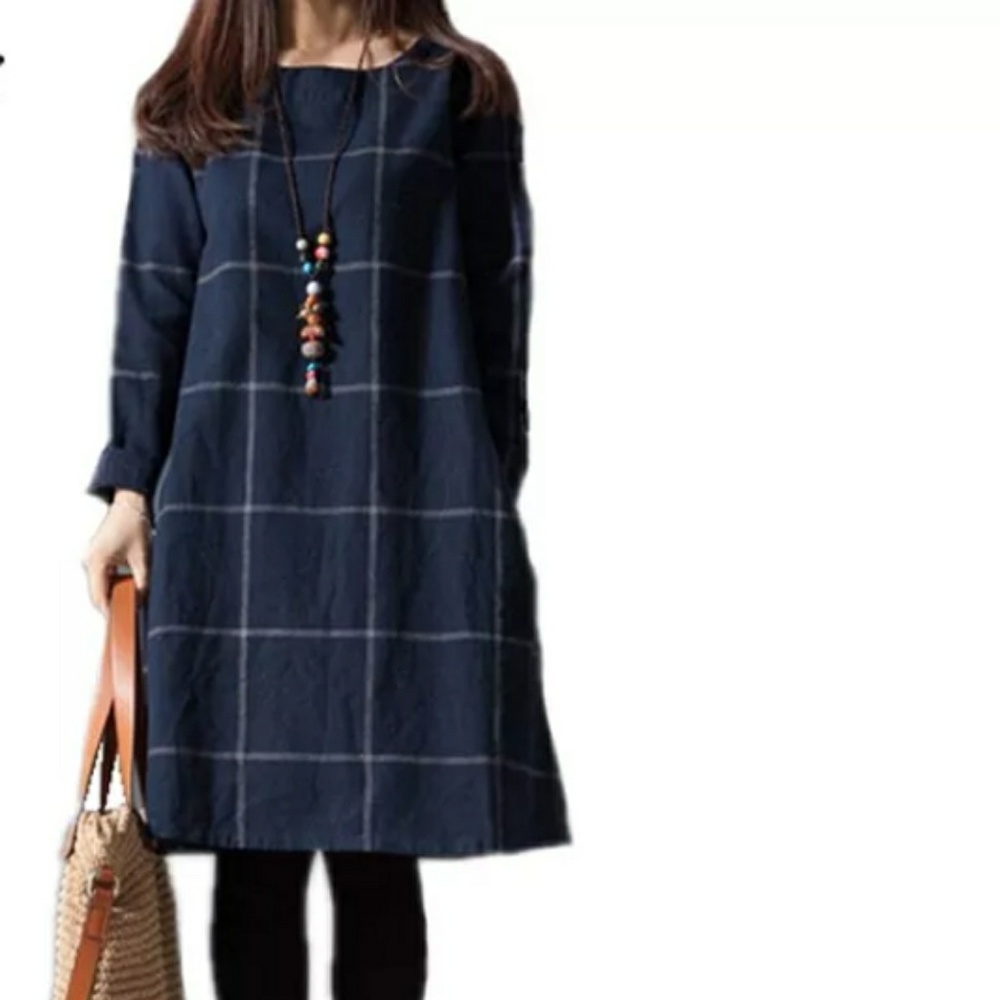 5⭐FLATTERING NAVY PLAID dress tunic NICE STYLE - Picture 7 of 8